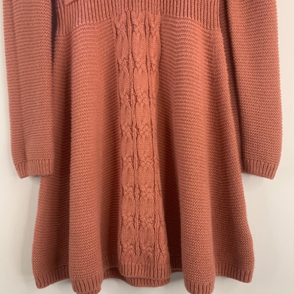 Girls Pink, cottagecore cable knit sweater dress, bow accent, boho balletcore - Picture 9 of 13